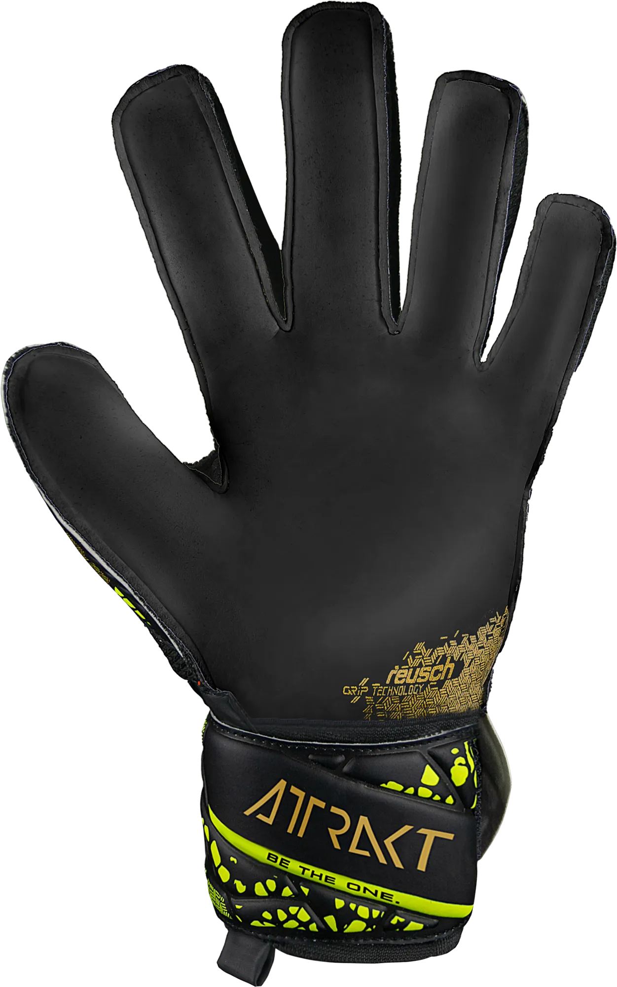 Reusch Attrakt Infinity Finger Support Adult Soccer Goalkeeper Gloves 5470710 Black/Gold/Yellow