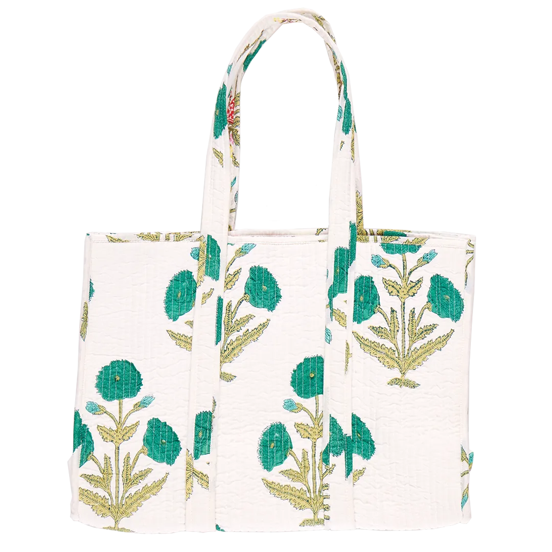Reversible Large Quilted Tote- Jade Dandelion