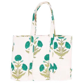 Reversible Large Quilted Tote- Jade Dandelion