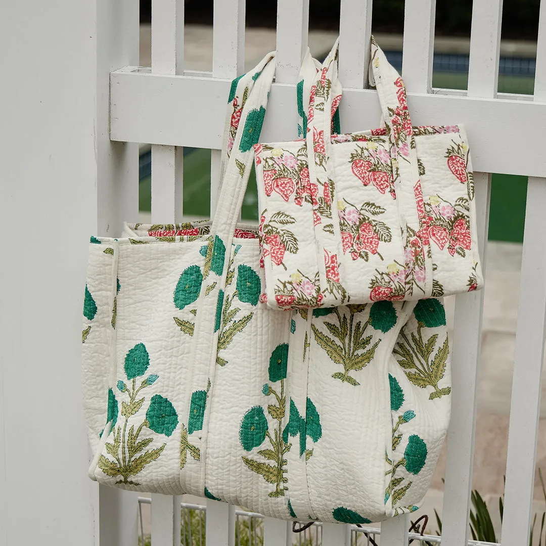 Reversible Large Quilted Tote- Jade Dandelion