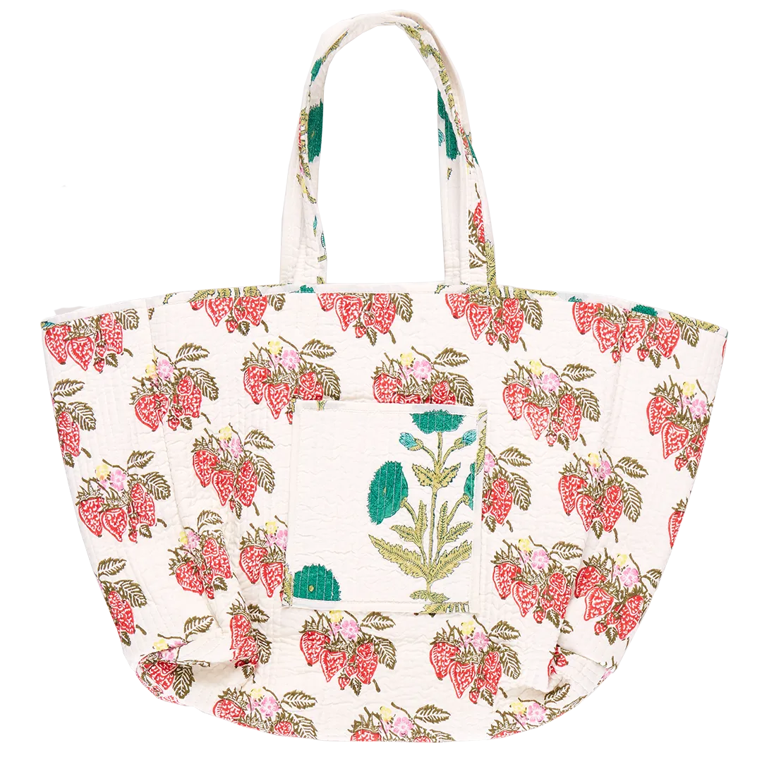 Reversible Large Quilted Tote- Jade Dandelion