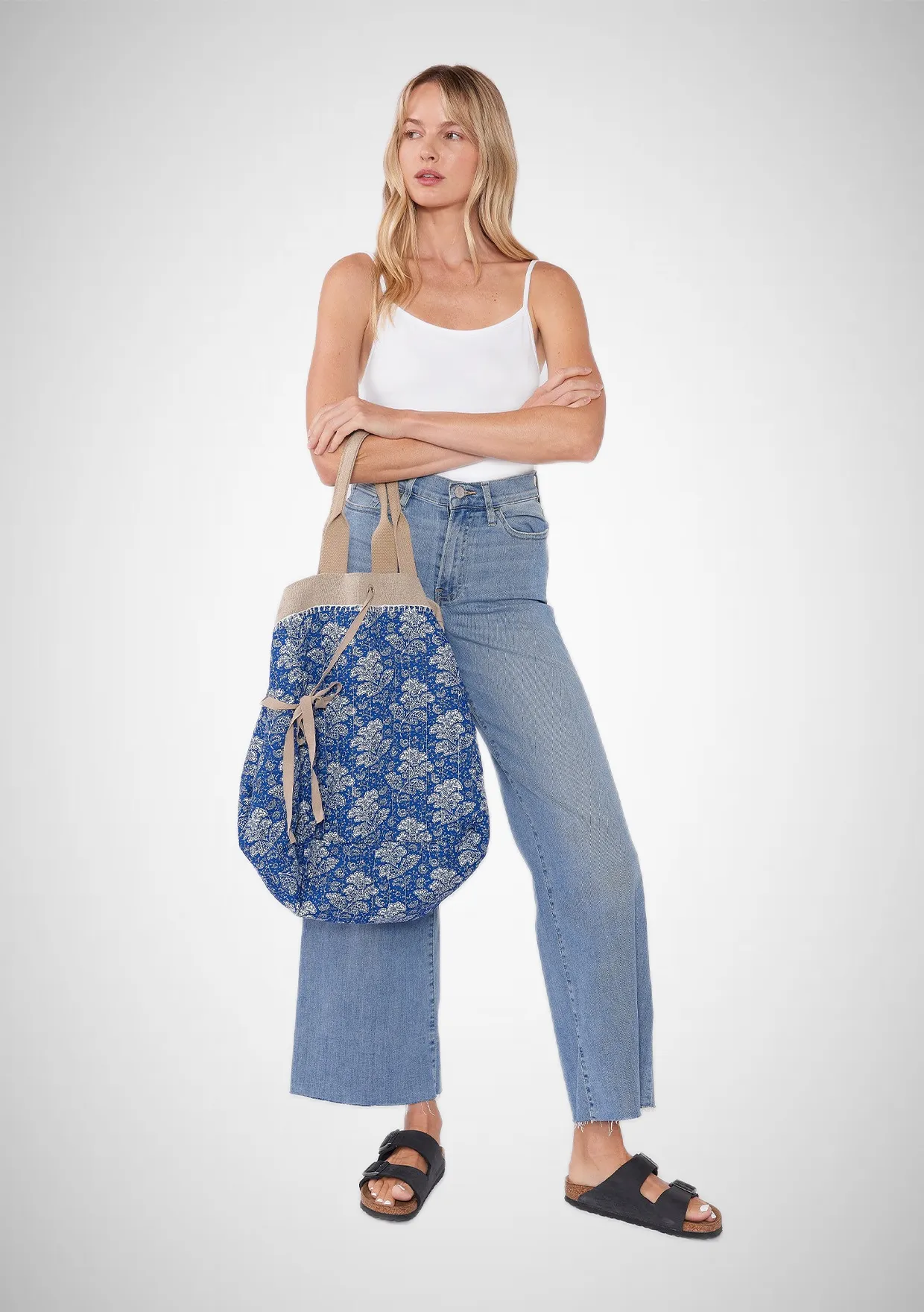 Reversible Tote Bag With Floral Quilted Interior