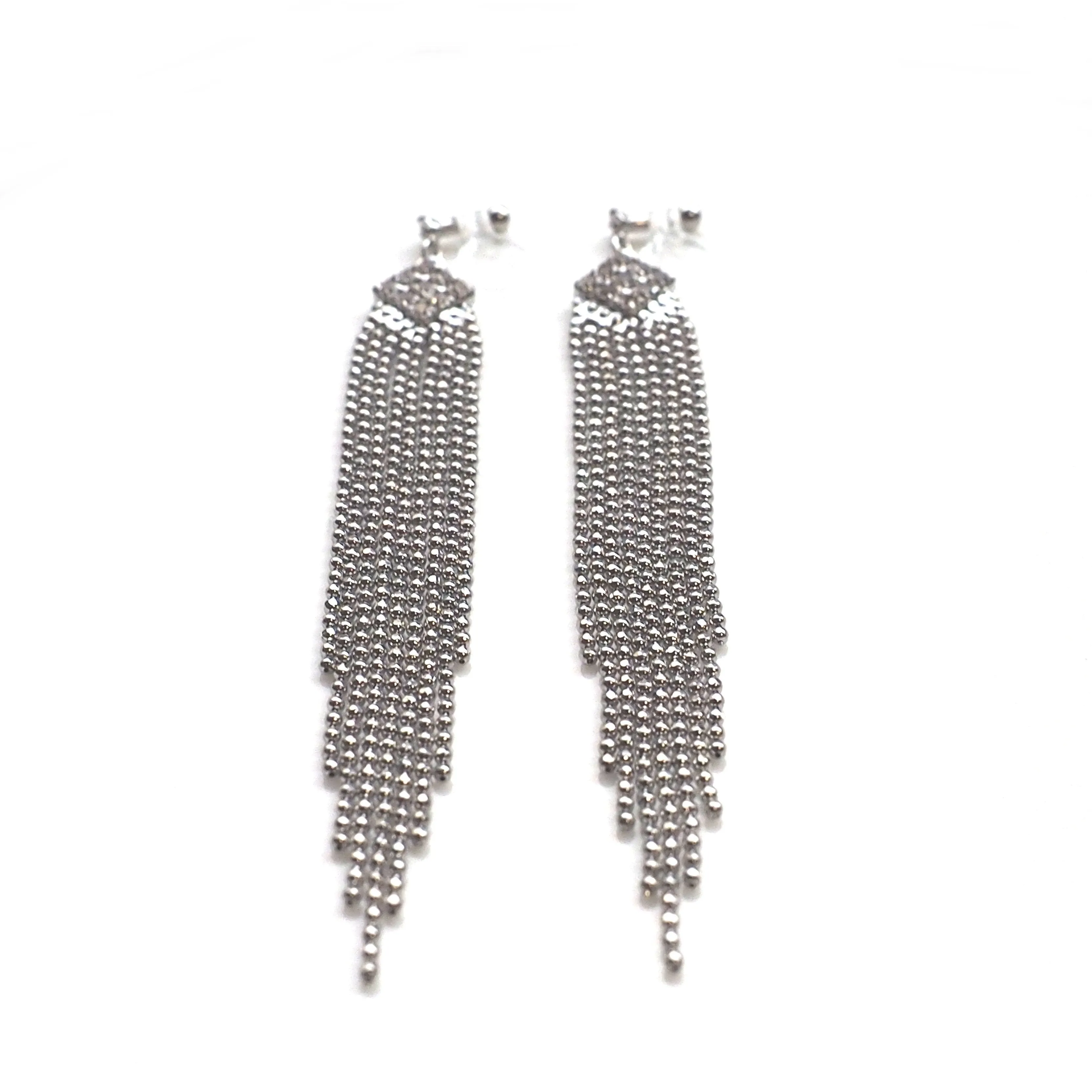 Rhinestone and silver ball chain invisible clip on earrings
