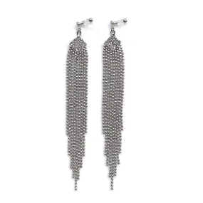 Rhinestone and silver ball chain invisible clip on earrings