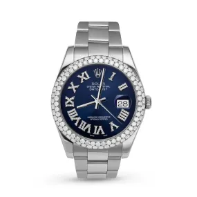 Rolex Datejust Diamond Bezel Watch 41mm Bright Blue Roman Numeral Dial | 5.25ct