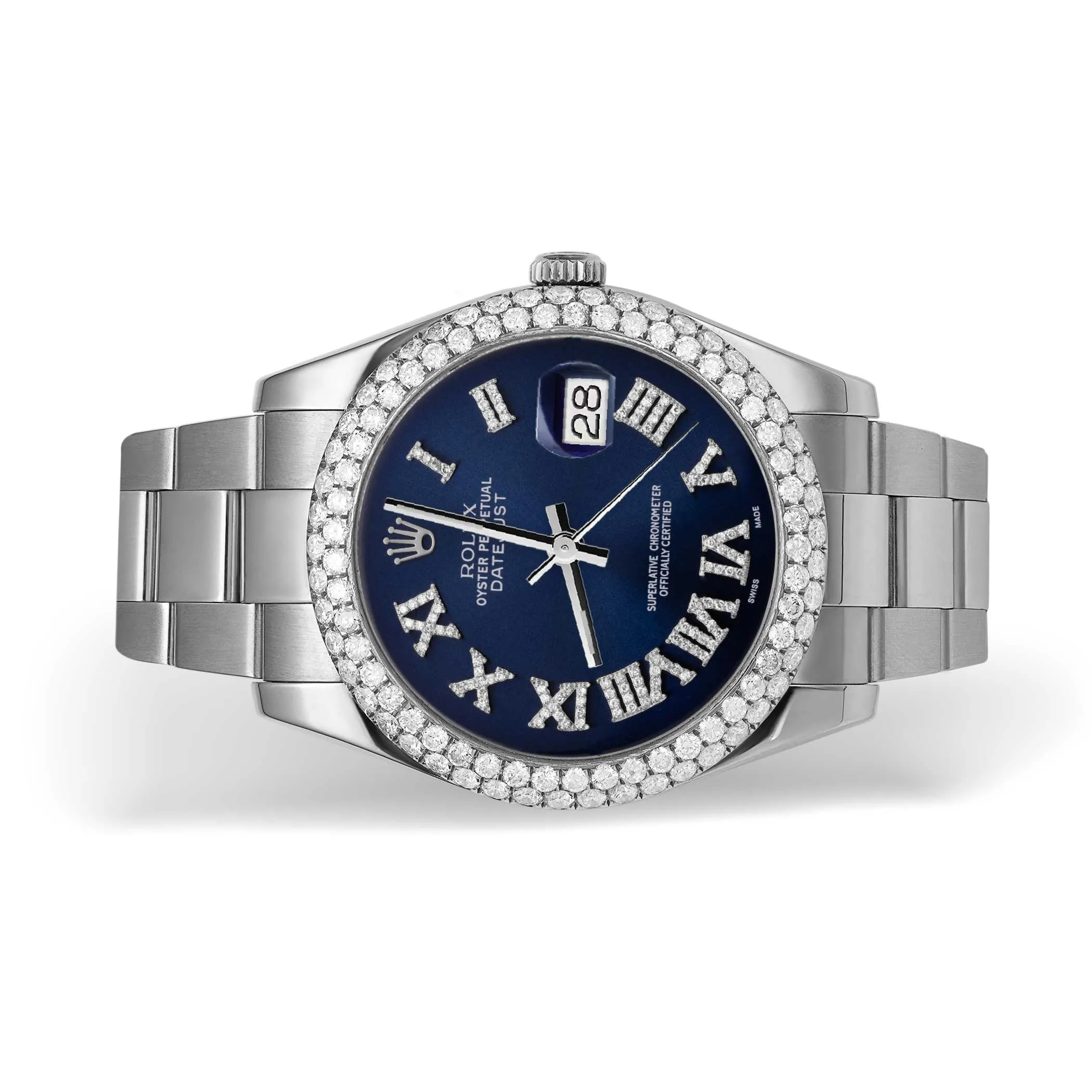 Rolex Datejust Diamond Bezel Watch 41mm Bright Blue Roman Numeral Dial | 5.25ct