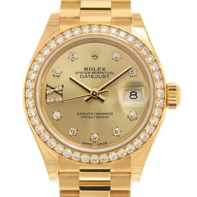 Rolex Lady-Datejust Champagne Diamond Dial Automatic Ladies 18 Carat Yellow Gold President Watch 279138RBCDP