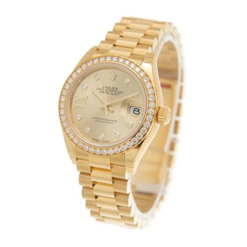 Rolex Lady-Datejust Champagne Diamond Dial Automatic Ladies 18 Carat Yellow Gold President Watch 279138RBCDP