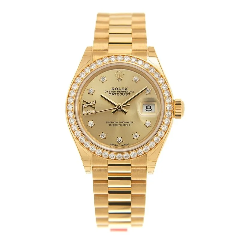 Rolex Lady-Datejust Champagne Diamond Dial Automatic Ladies 18 Carat Yellow Gold President Watch 279138RBCDP