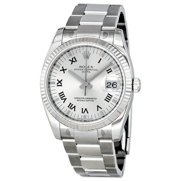 Rolex Oyster Perpetual Date 34 Silver Dial Stainless Steel Bracelet Automatic Men's Watch 115234SRO