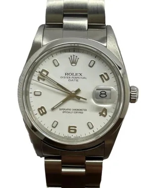 Rolex Oyster Perpetual Date 34mm 15200 White Dial Automatic Watch