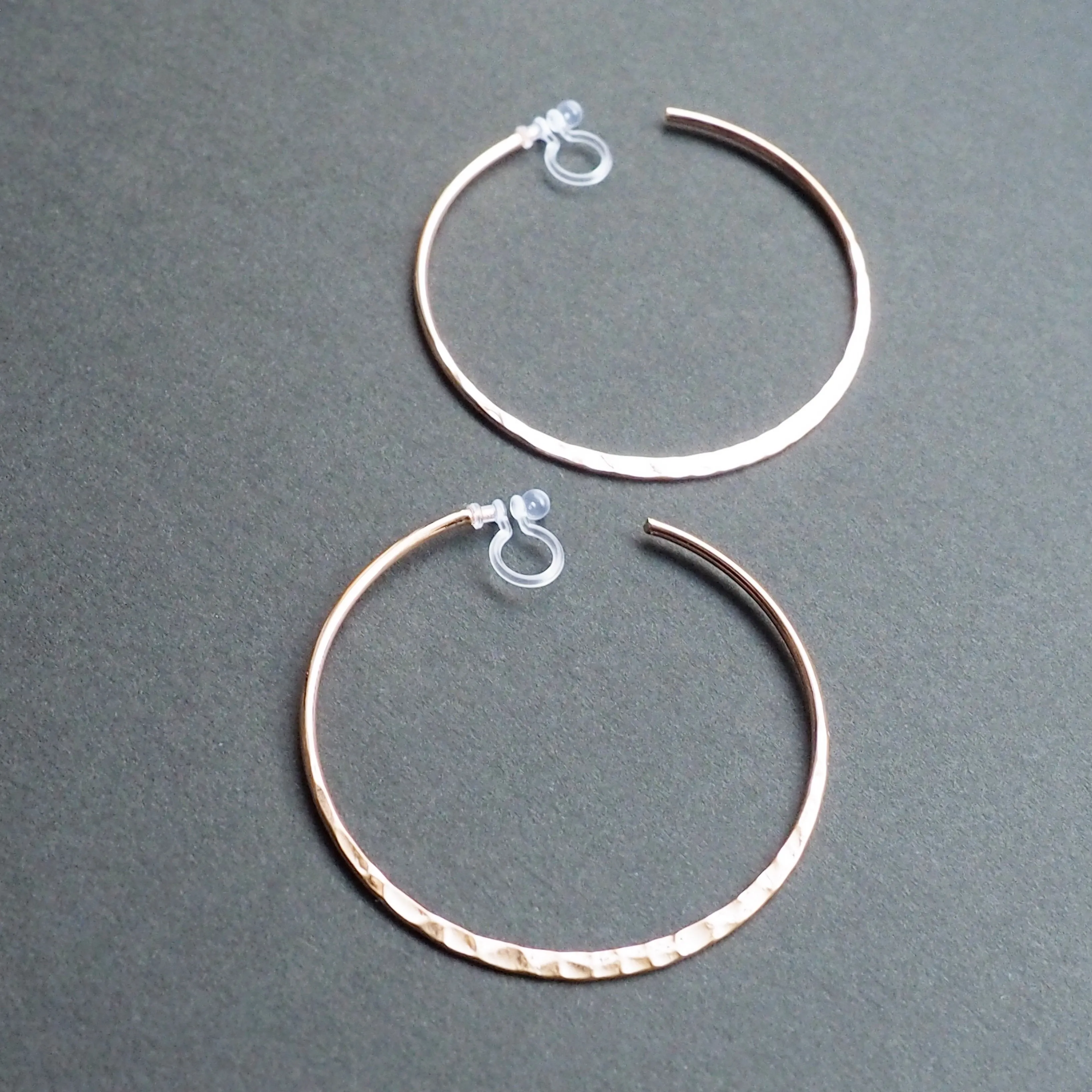 Rose Gold Large Hammered Invisible Clip On Hoop Earrings