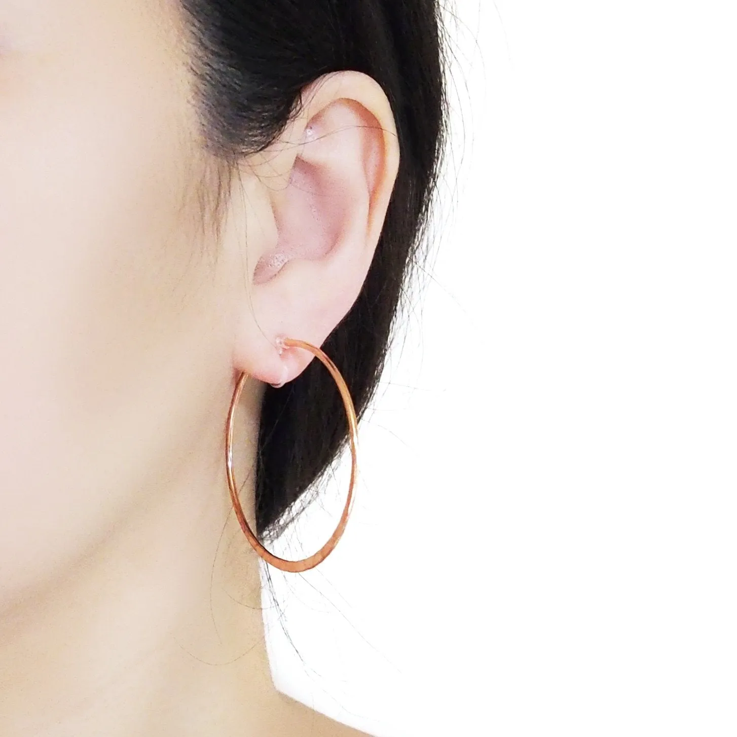 Rose Gold Large Hammered Invisible Clip On Hoop Earrings