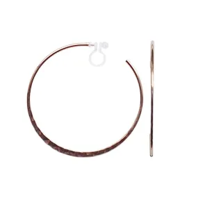 Rose Gold Large Hammered Invisible Clip On Hoop Earrings