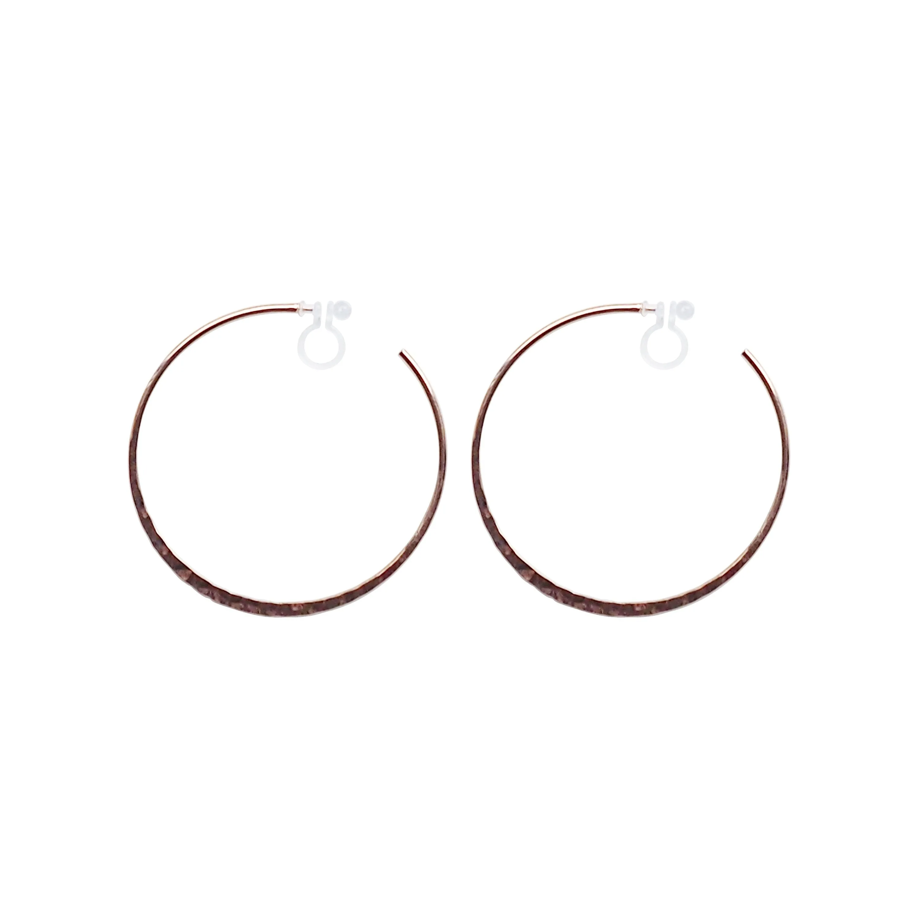 Rose Gold Large Hammered Invisible Clip On Hoop Earrings