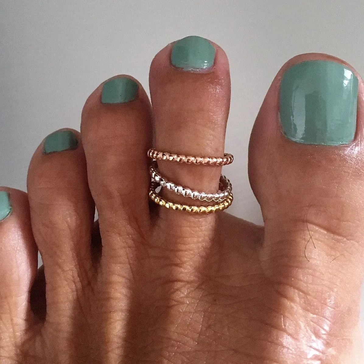 Rose Gold Over Sterling Silver Bead Ring, Stackable Ring, Silver Rings