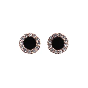 Rose Gold Round Swarovski Crystal Rhinestone Pave Invisible Clip On Stud Earrings ( Black )