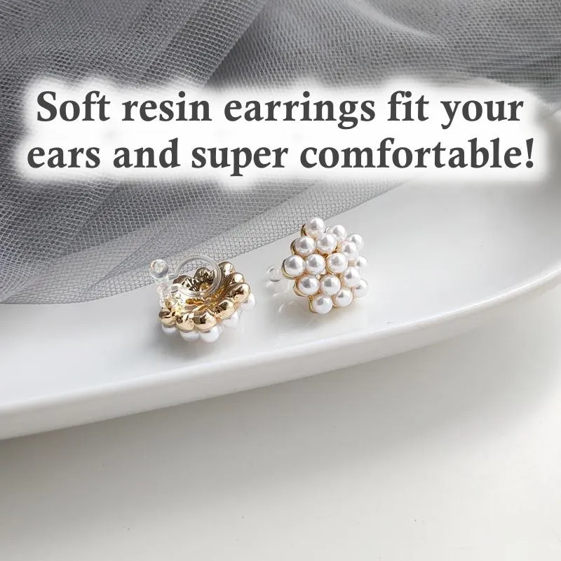 Round White Pearl Invisible Clip On Earrings