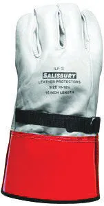 SALISBURY By Honeywell Size 8 Yellow 12" ILP Series Top Grain Cowhide High Voltage Linesmen's Glove Protector With Straight Cuff, Leather On Palm Side And Orange Vinyl On Back