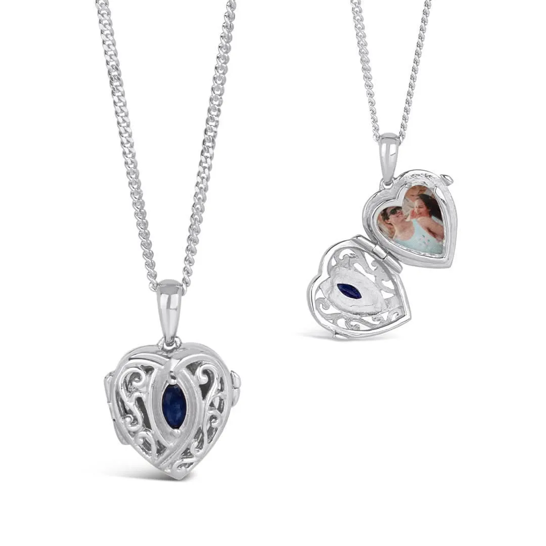 Sapphire Heart Locket | Silver