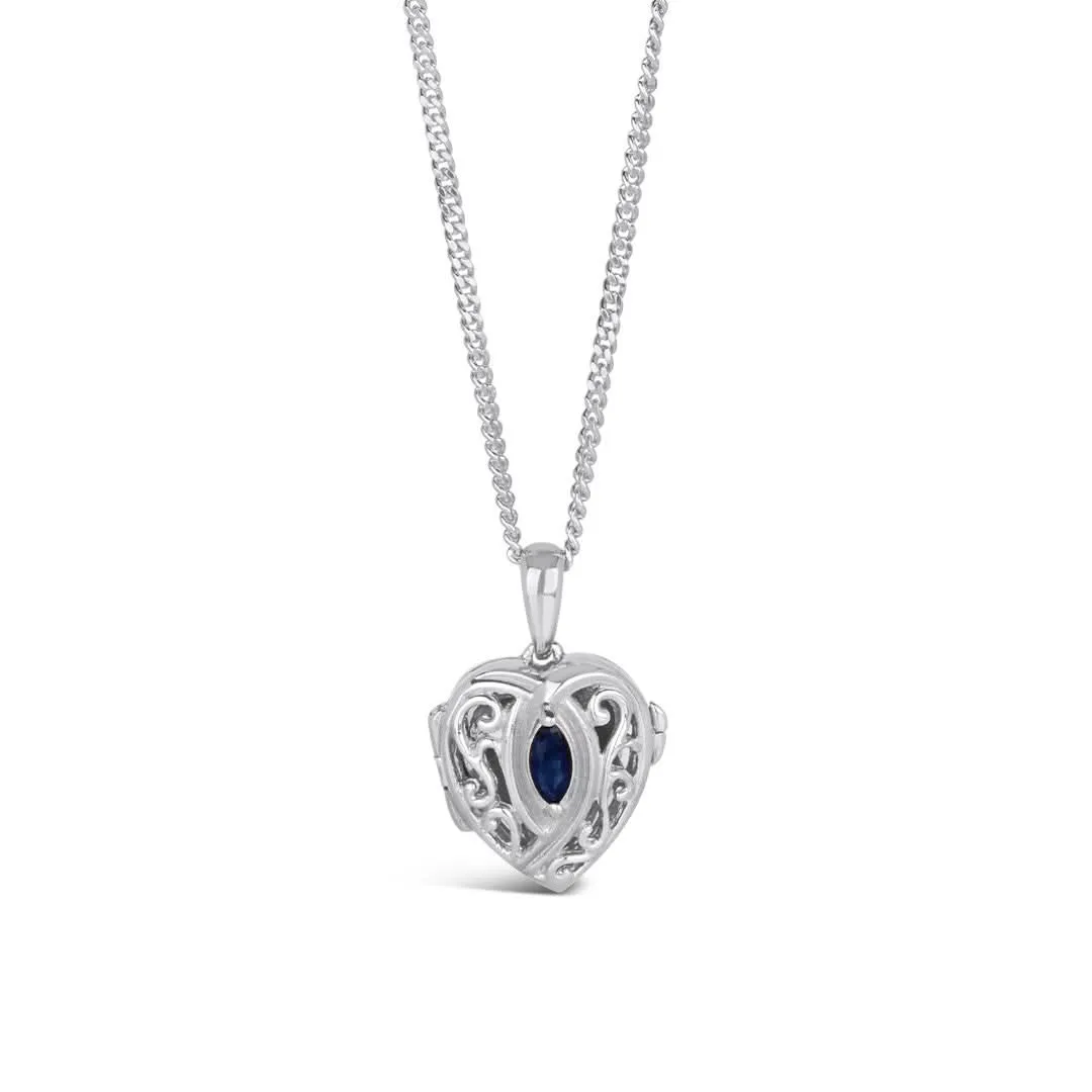 Sapphire Heart Locket | Silver