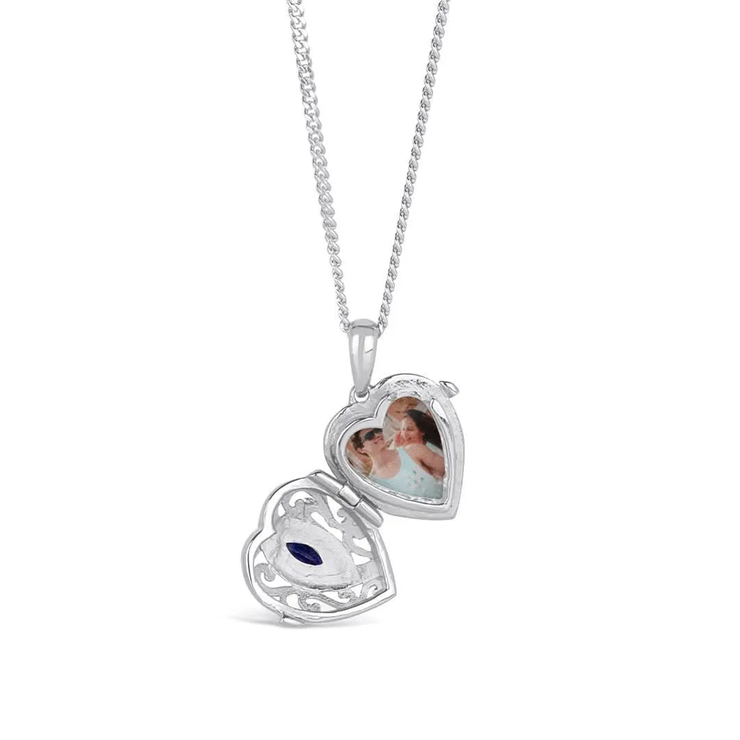 Sapphire Heart Locket | Silver