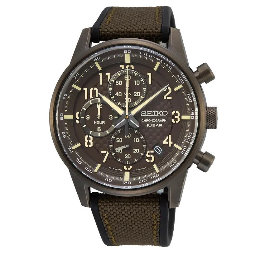 Seiko Chronograph Brown Silicone Watch SSB371P1