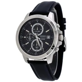 Seiko SKS453 Men's Black Dial Black Leather Strap Chronograph Watch