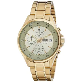 Seiko SKS482 Men's Chronograph Gold Tone Dial Yellow Gold Steel Quartz Watch