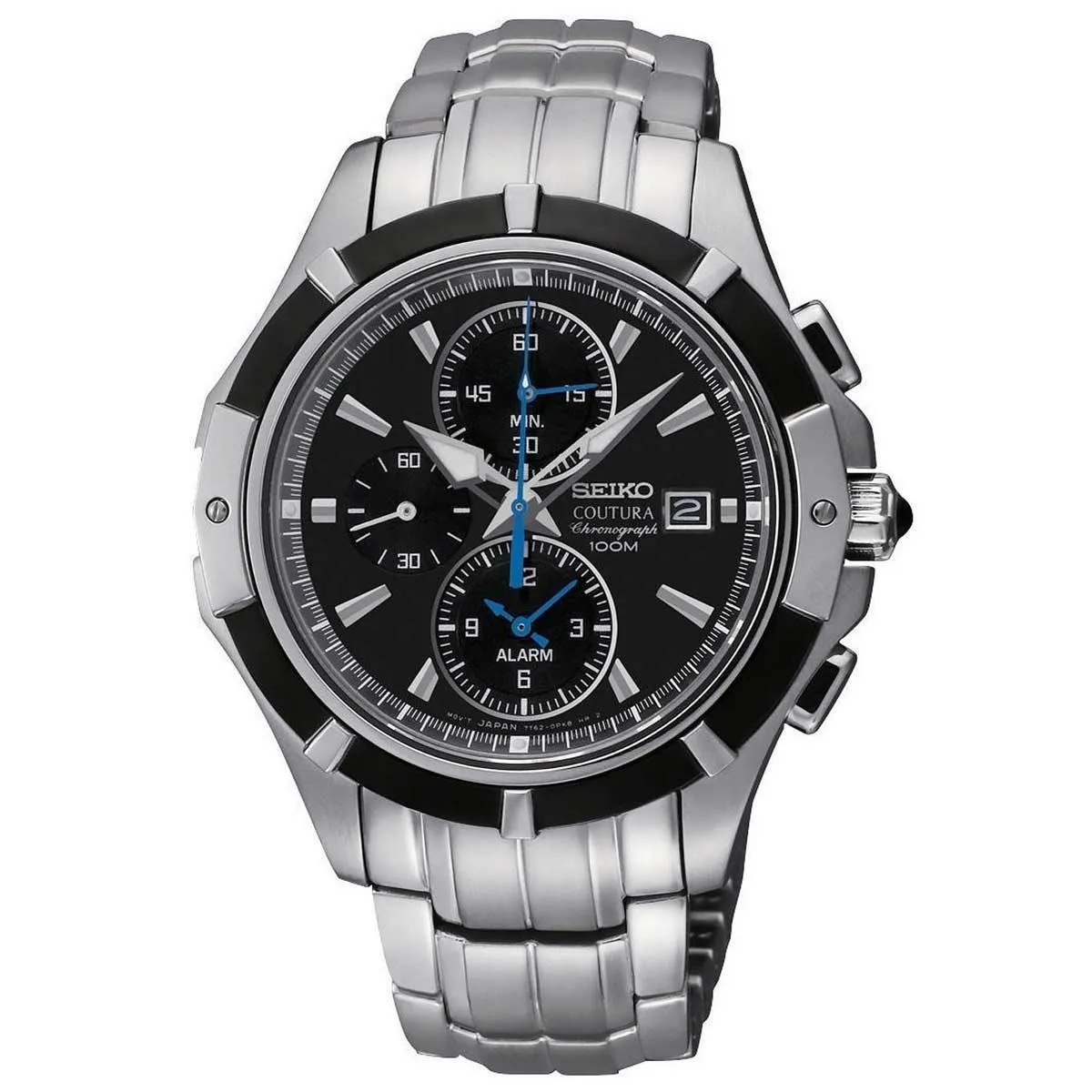 Seiko SNAF11 Men's Coutura Black Dial Two Tone Steel Chronograph Alarm Watch