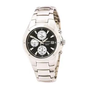 Seiko SND581 Men's Black Dial Steel Bracelet Chronograph Dual Time Watch