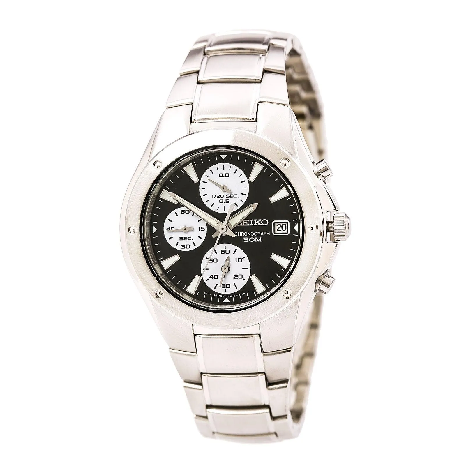 Seiko SND581 Men's Black Dial Steel Bracelet Chronograph Dual Time Watch
