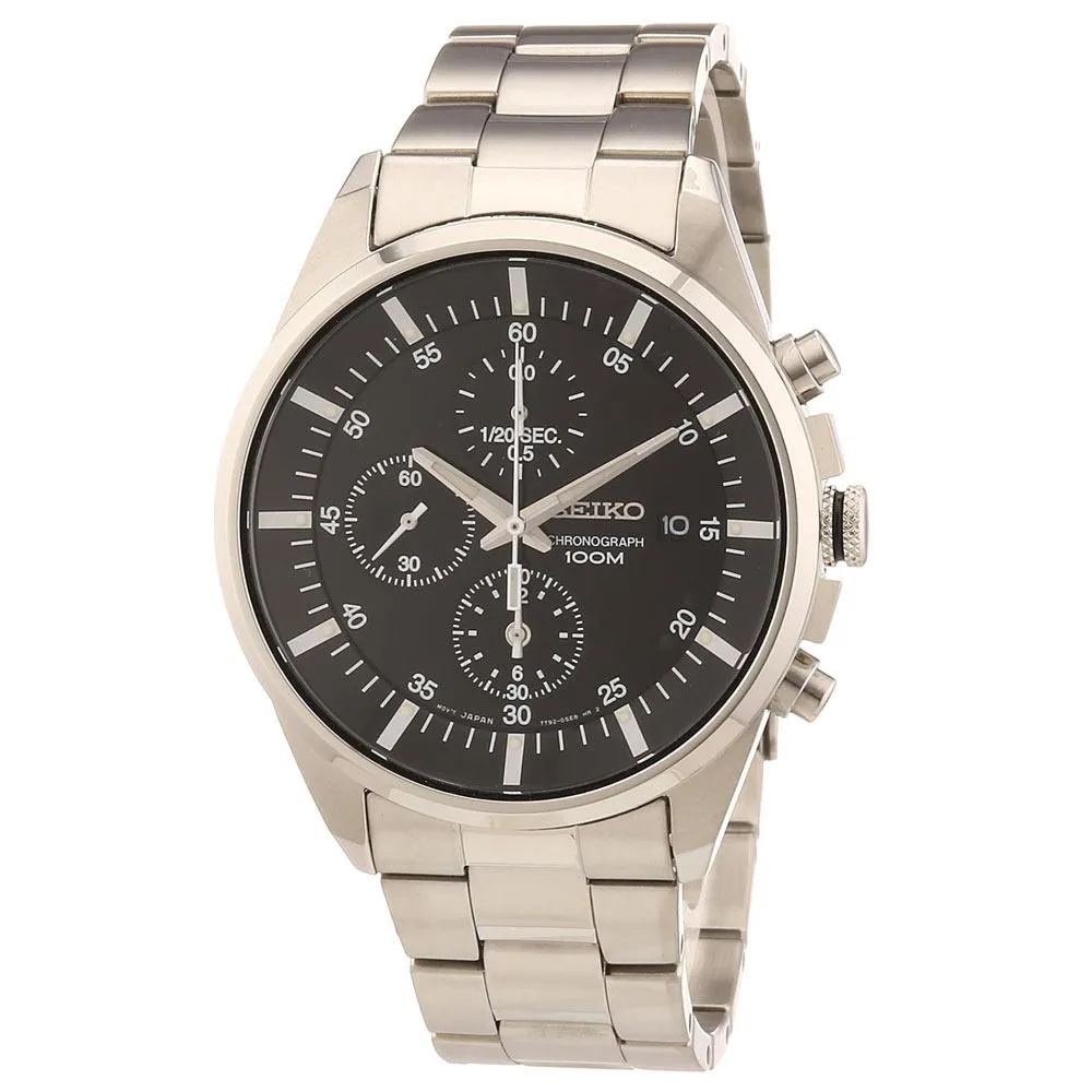 Seiko SNDC81 Men's Black Dial Steel Bracelet Chrono Quartz Watch