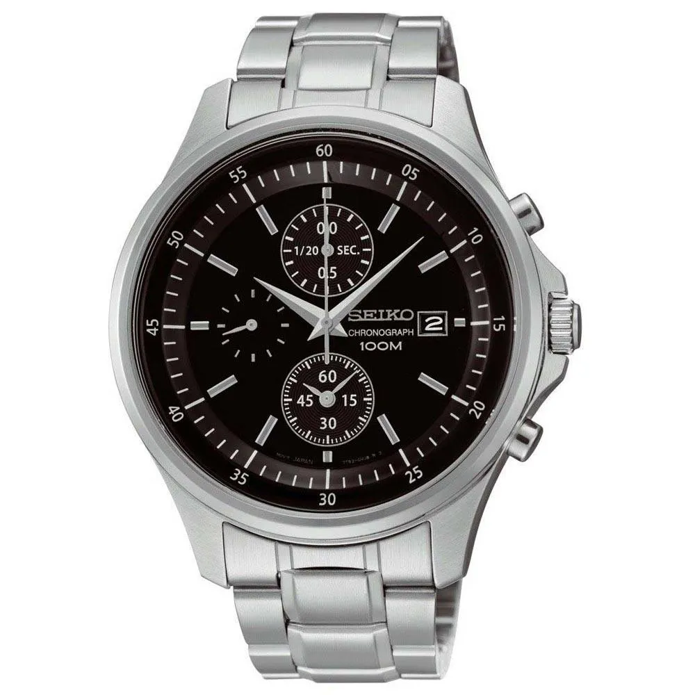 Seiko SNDE19 Men's Chronograph Black Dial Stainless Steel Bracelet Watch