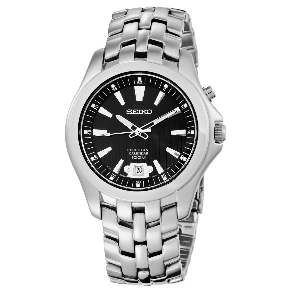 Seiko SNQ101 Men's Perpetual Calendar Black Dial Stainless Steel Bracelet Watch