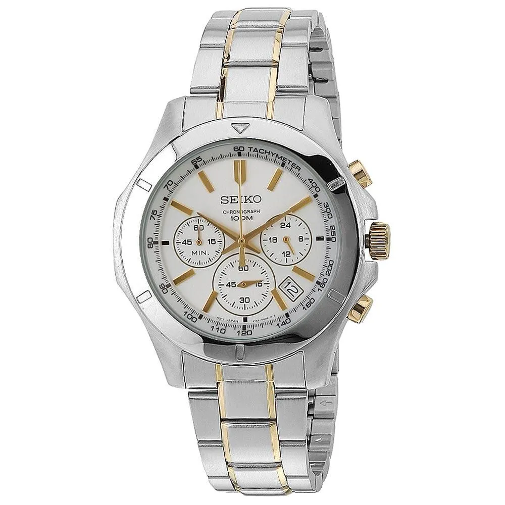 Seiko SSB107P1 Men's Silver Dial Two Tone Steel Bracelet Chronograph Watch