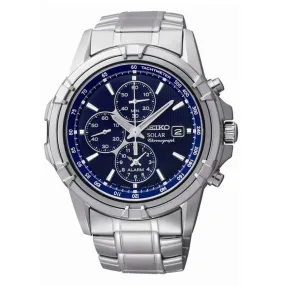Seiko SSC141 Men's Solar Blue Dial Stainless Steel Chronograph Alarm Watch