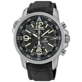 Seiko SSC293P2 Men's Prospex Black Dial Black Strap Chronograph Power Reserve Alarm Watch