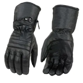 SH230 Economy Gauntlet Gloves for Men Black Leather Warm Lining W/ ‘Rain Mitten and Pull-on Closure’