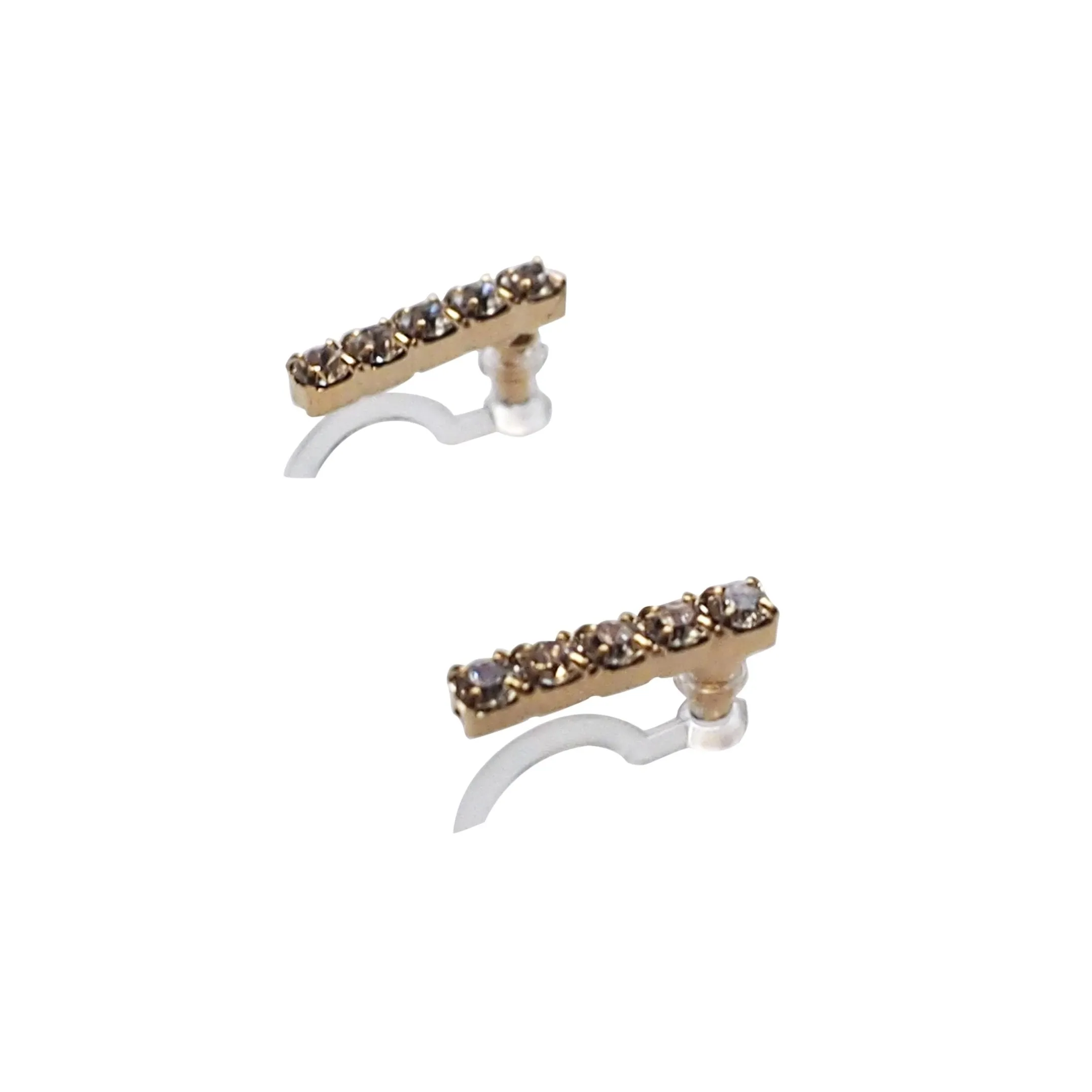 Short rhinestone bar invisible clip on earrings ( Gold tone )