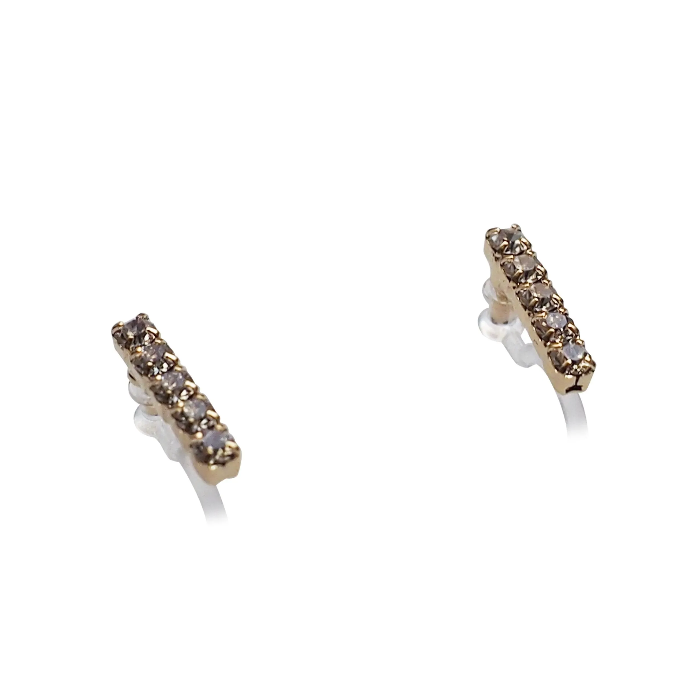 Short rhinestone bar invisible clip on earrings ( Gold tone )