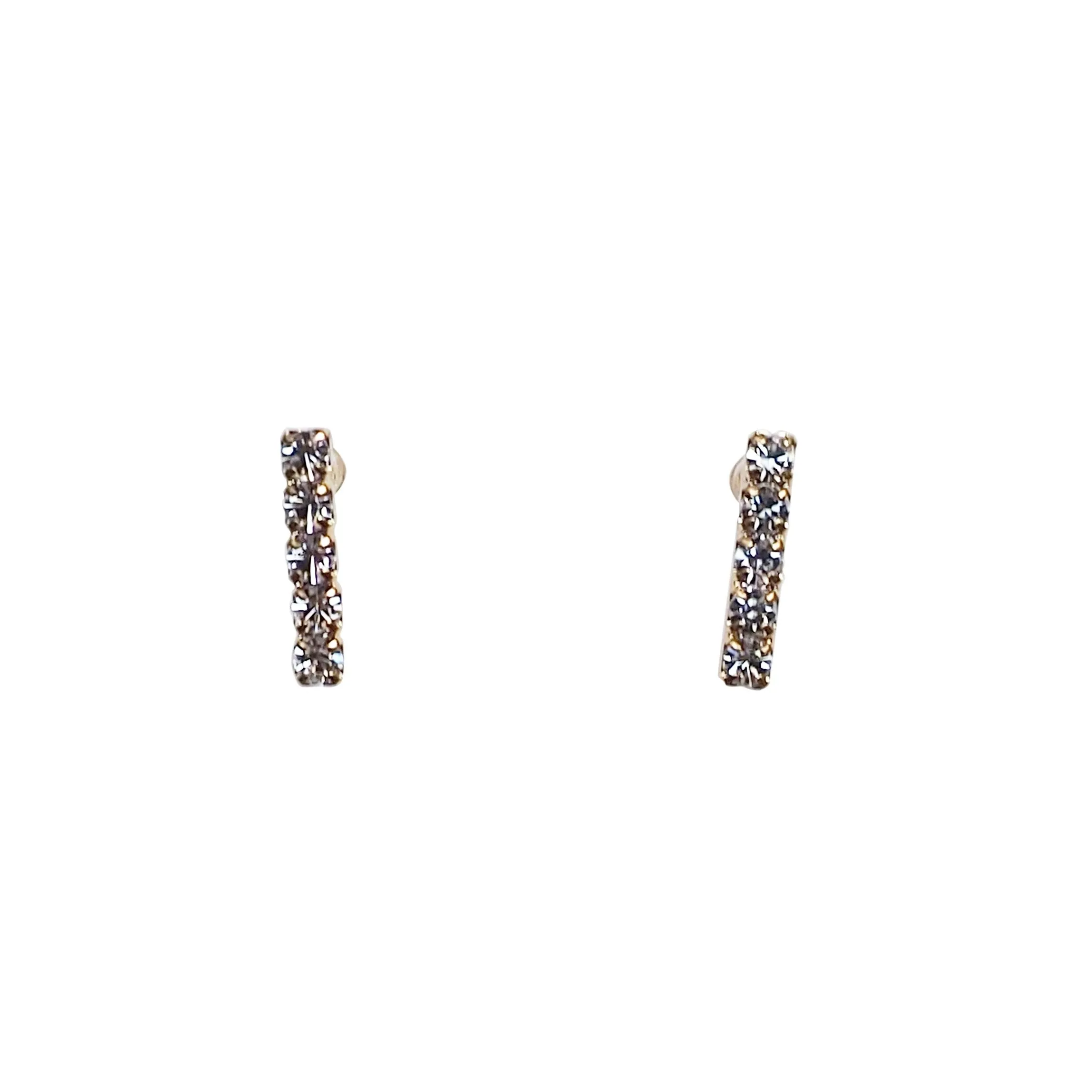 Short rhinestone bar invisible clip on earrings ( Gold tone )