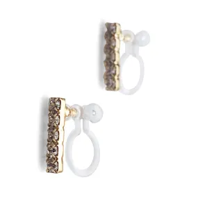 Short rhinestone bar invisible clip on earrings ( Gold tone )