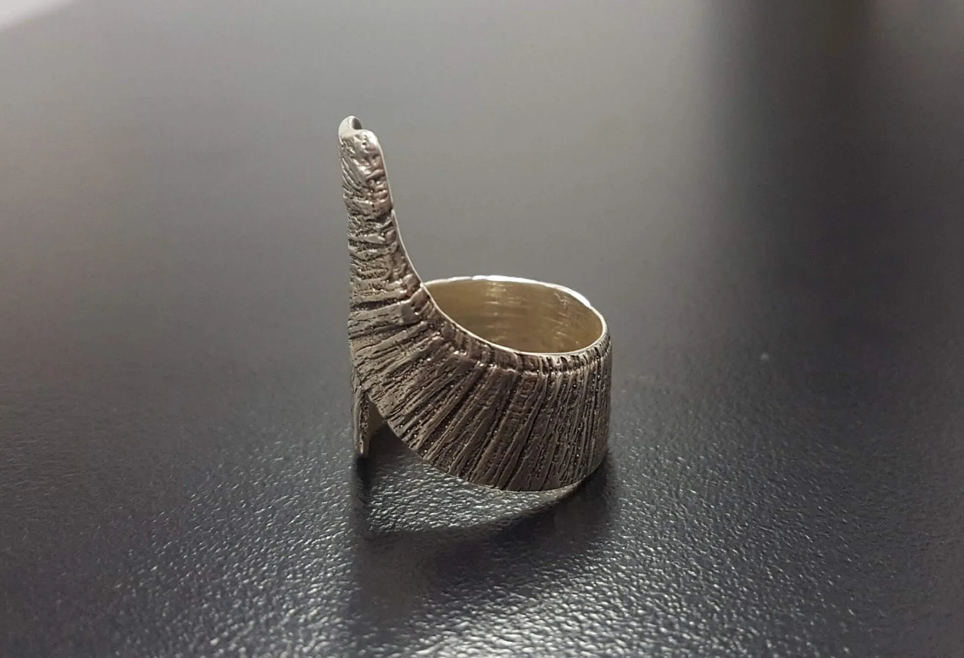 Silver Abstract Ring - Long Boho Ring - Vintage Textured Ring