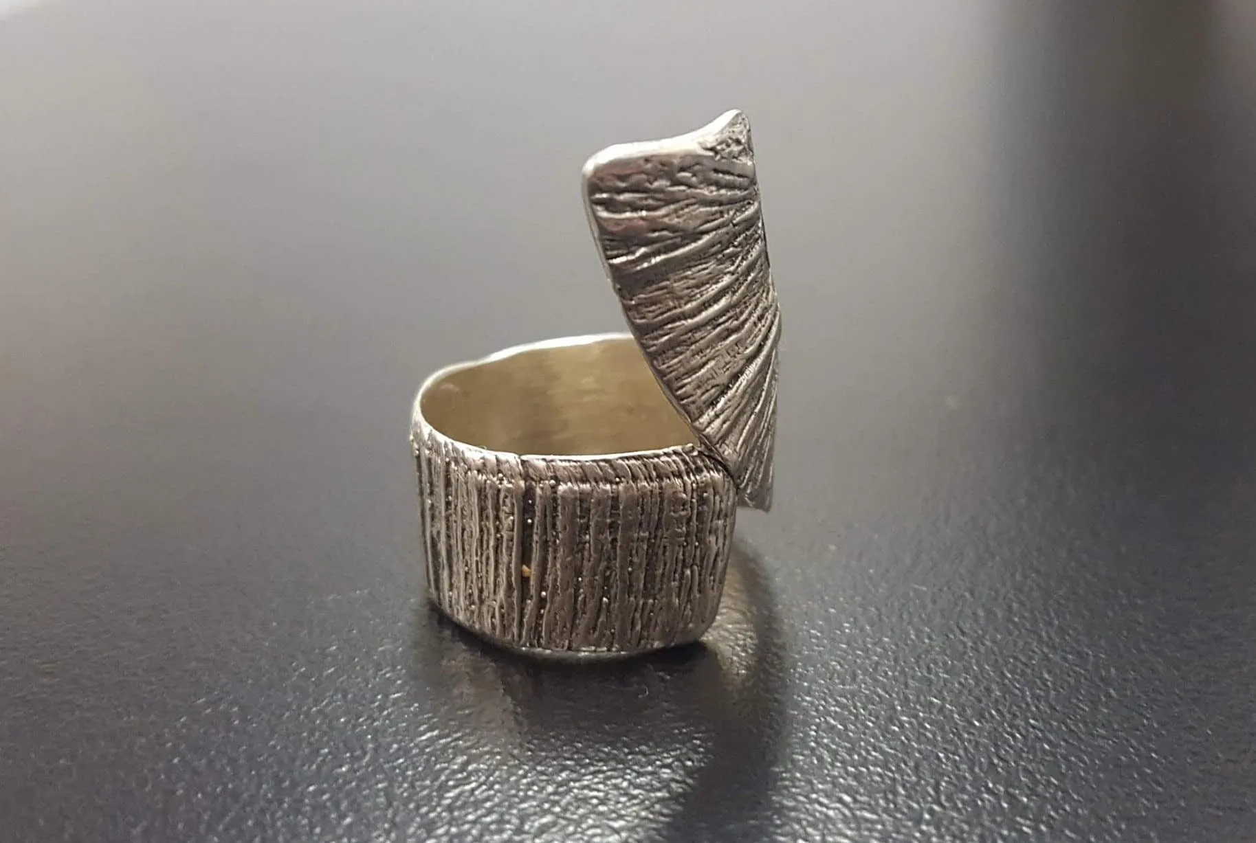 Silver Abstract Ring - Long Boho Ring - Vintage Textured Ring