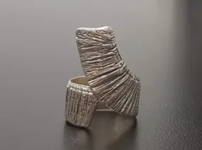 Silver Abstract Ring - Long Boho Ring - Vintage Textured Ring