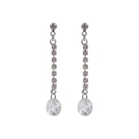 Silver cubic zirconia crystal dangle invisible clip on earrings