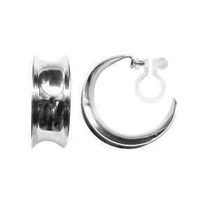 Silver Large Wide Invisible Clip On Hoop Earrings