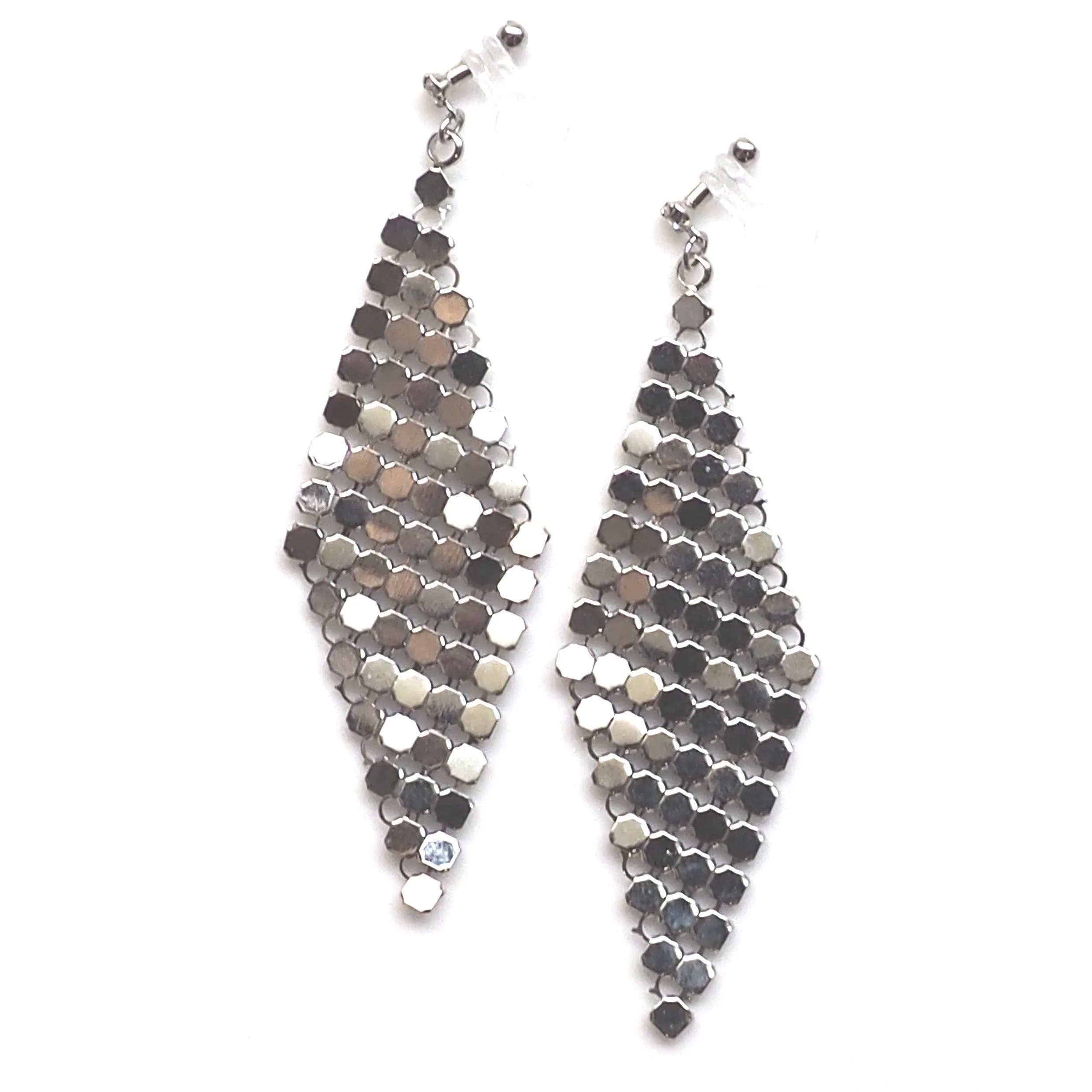 Silver mesh invisible clip on earrings
