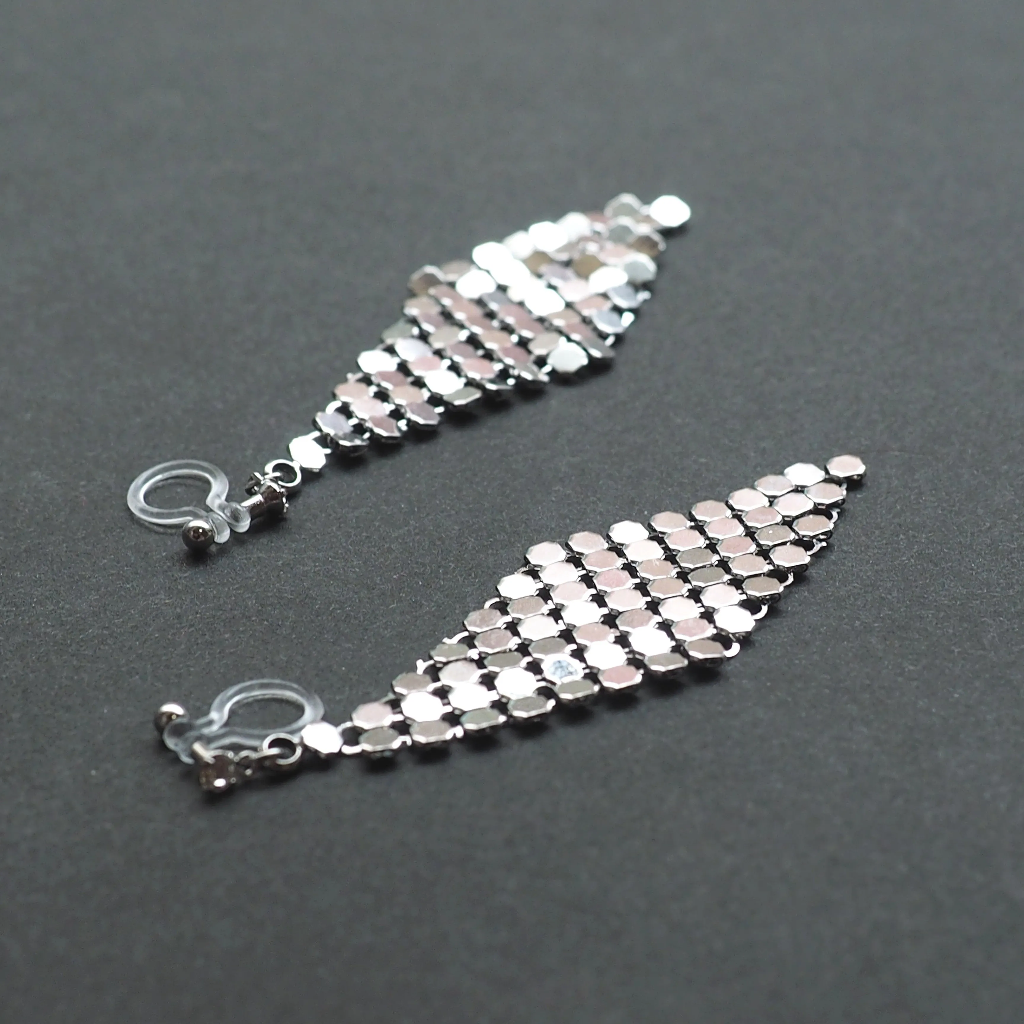 Silver mesh invisible clip on earrings